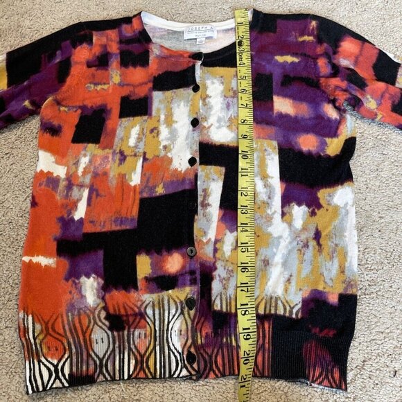 Joseph A Cardigan Sweater Women's Petite S Colorful Abstract Print Artsy Buttons - Picture 5 of 9